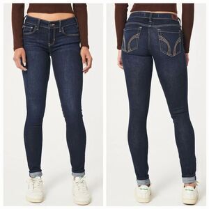 🐞Hollister Dark Blue Long Length Skinny Leg Jeans Size 7 Long